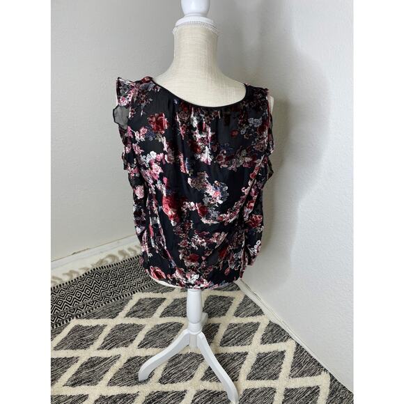 White House Black Market Floral Velvet Burnout Cold-Shoulder Blouse - Picture 5 of 7